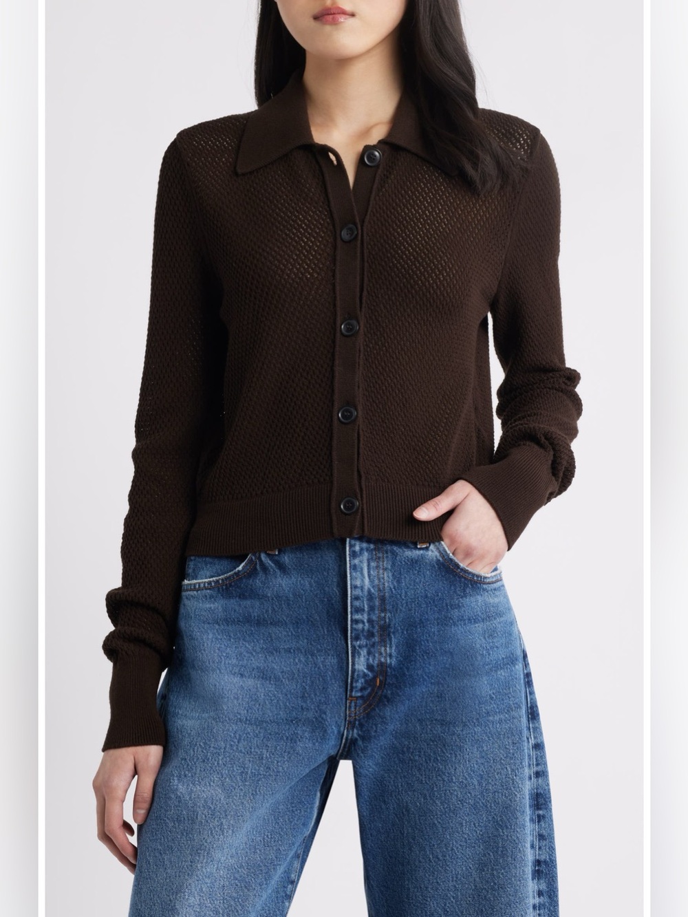 Frame The Shrunken Lace Knit Cardigan Brown SP